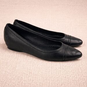 FRYE Alicia Hidden Wedge Ballet Flats Black Leather 6.5 Pointed Toe